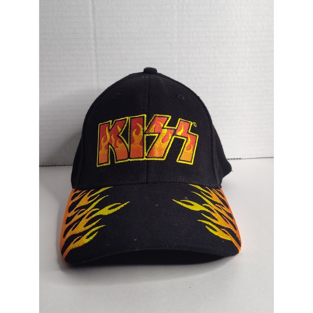 KISS Vintage Black Hat with Flames